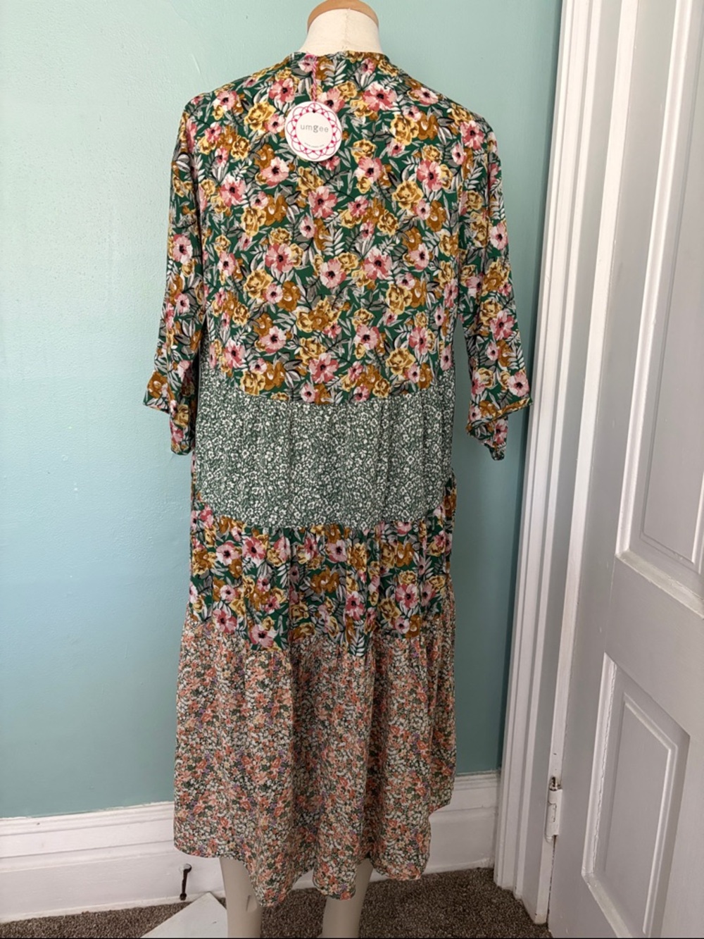 Umgee Green Multi Floral Patchwork Duster Kimono - Picture 3 of 4